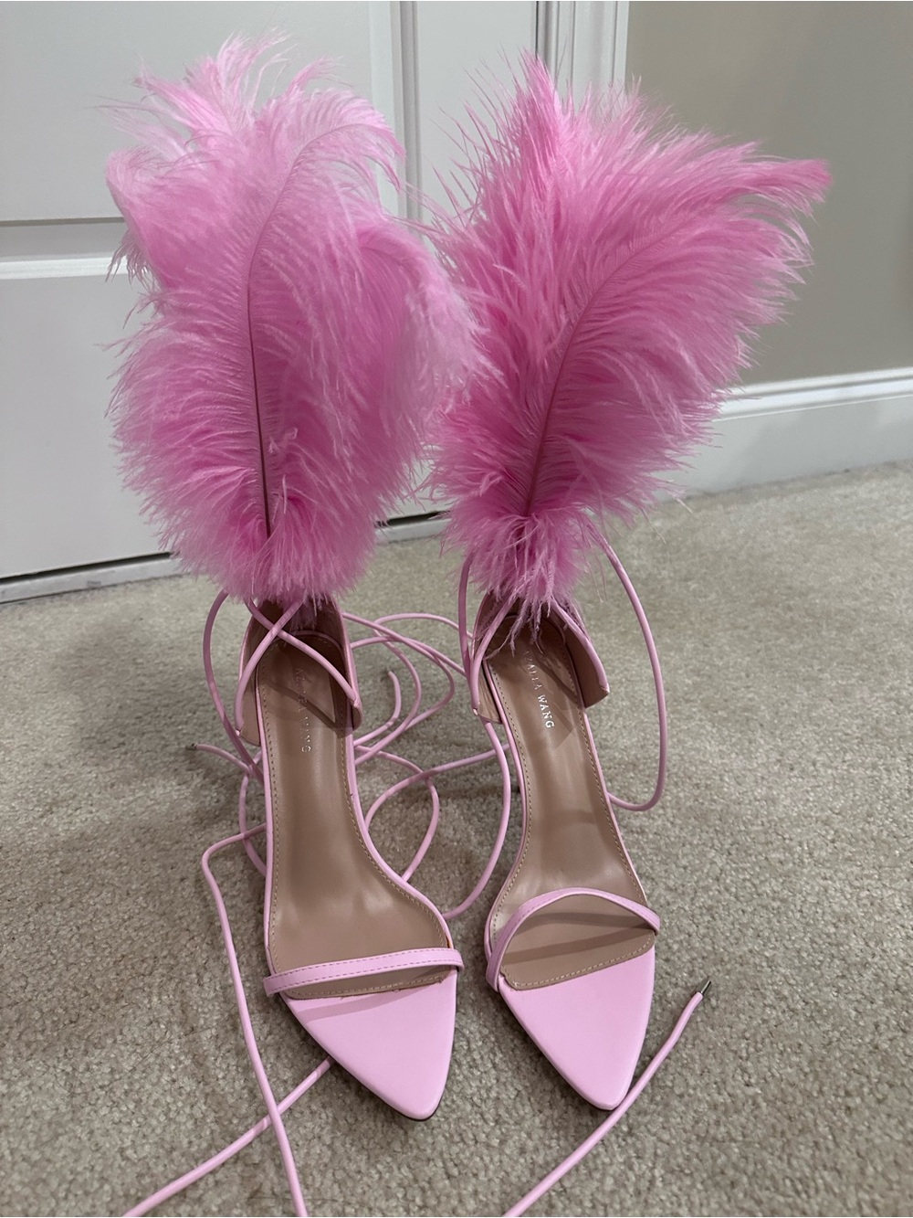 New azalea wang feather lace up strappy heels sz 11 women’s